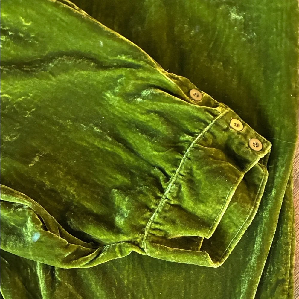 Green Velvet Women's Trousers Travelling Pants Button Cuffs Comfortable - Picture 2 of 6